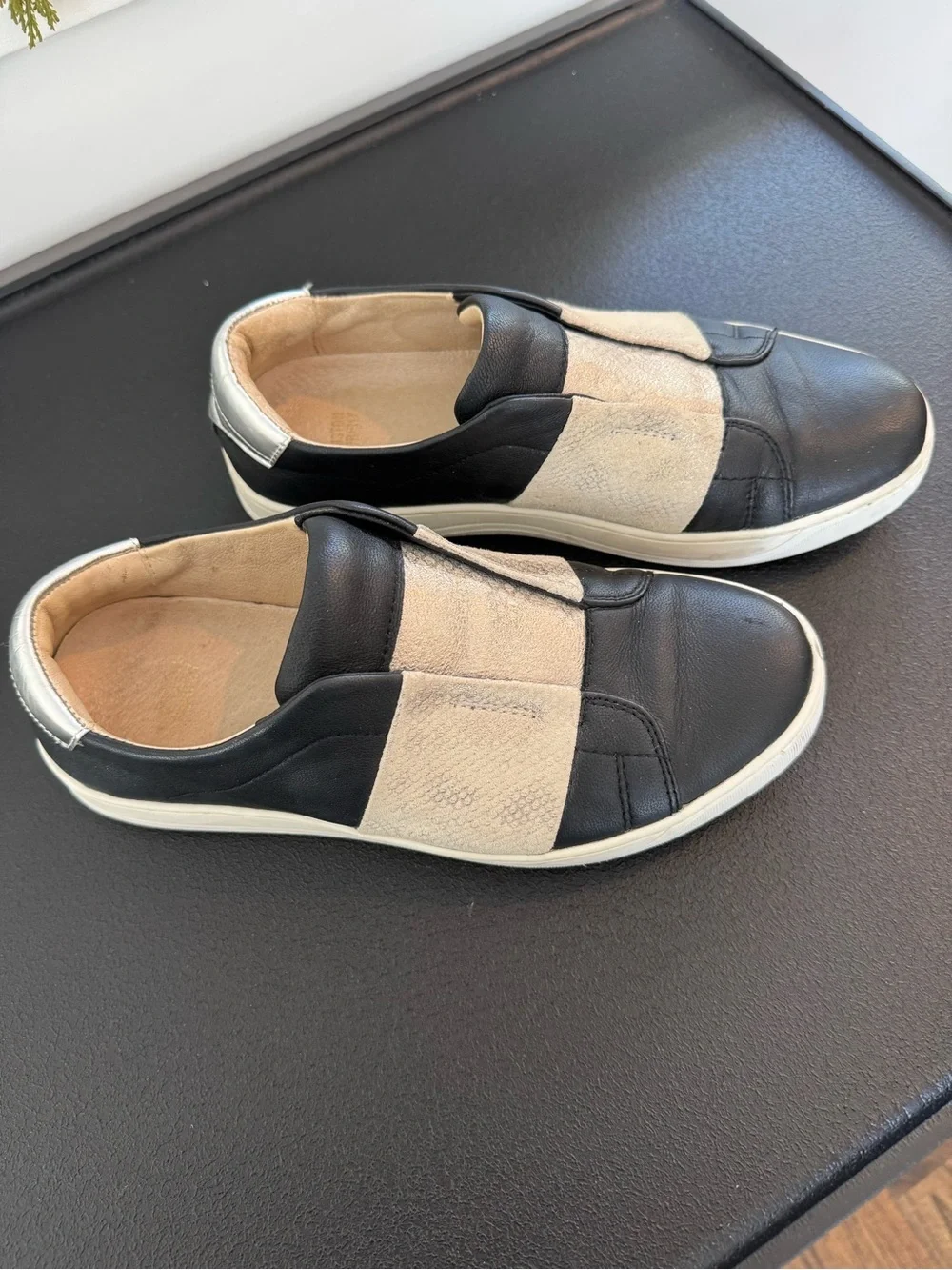 Johnston & Murphy Black Slip-On Sneakers with Silver Band